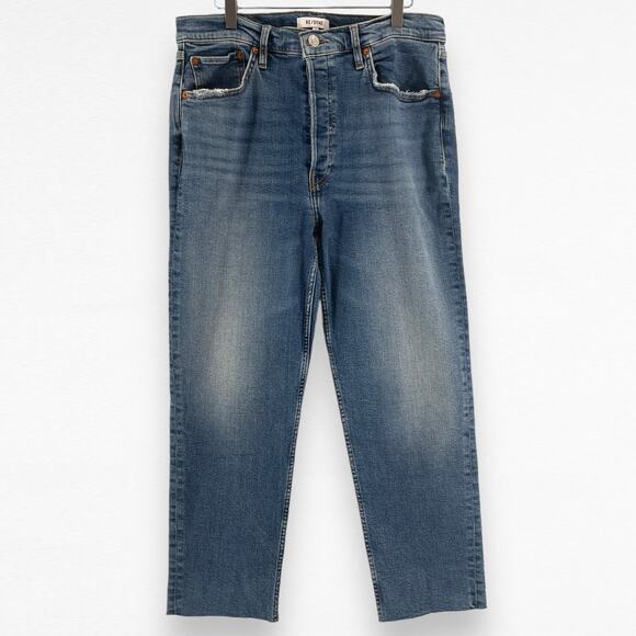 Re/Done Women's Size 31 Stove Pipe 70s Jeans Indigo Storm Blue Straight Leg NWT - Picture 1 of 12